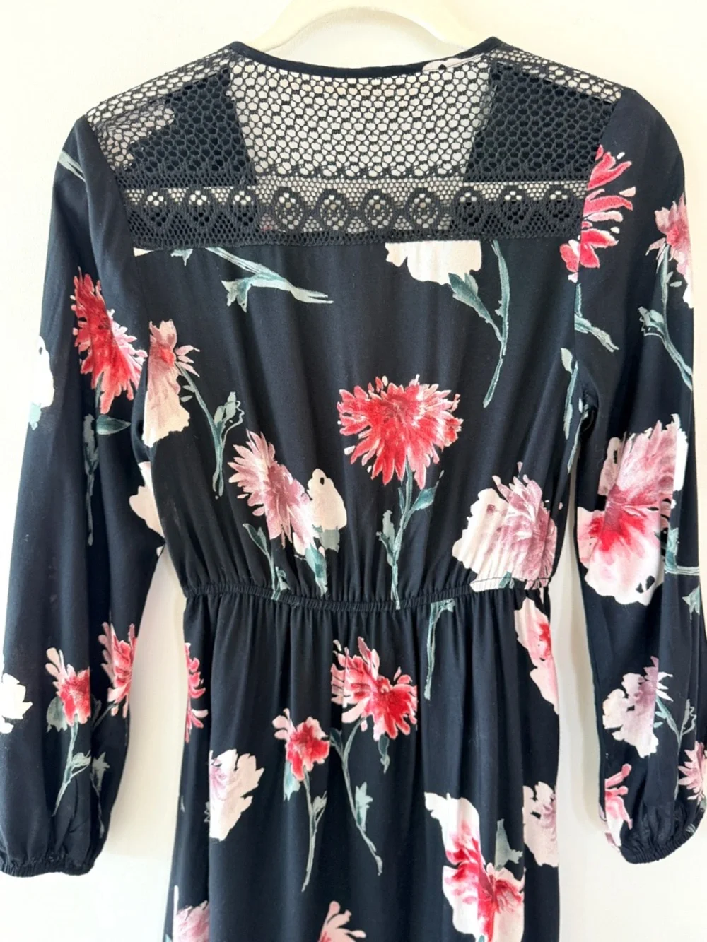 Band of Gypsies Black Pink Floral High-Low Faux Wrap Dress Lace Back Womens XS